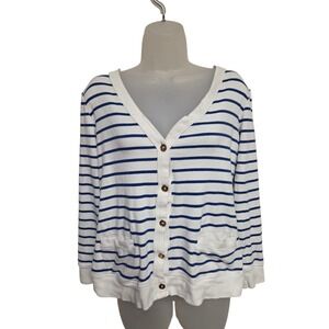 Lauren Ralph Lauren Striped Knit Cardigan Sweater Gold Buttons Pockets L